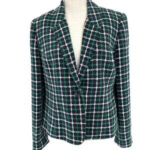 Pendleton Womens Blazer Jacket Size M Plaid Button Front Navy/Green/White Plaid